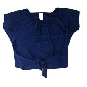 🌷Final Touch Navy Tie Front Sheer Key Hole Blouse